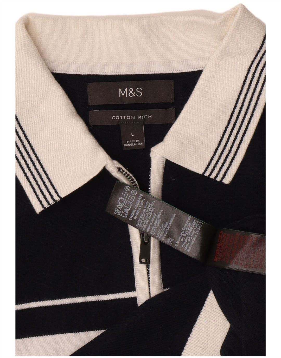 Polo da uomo Marks & Spencer grande in cotone a righe blu navy
