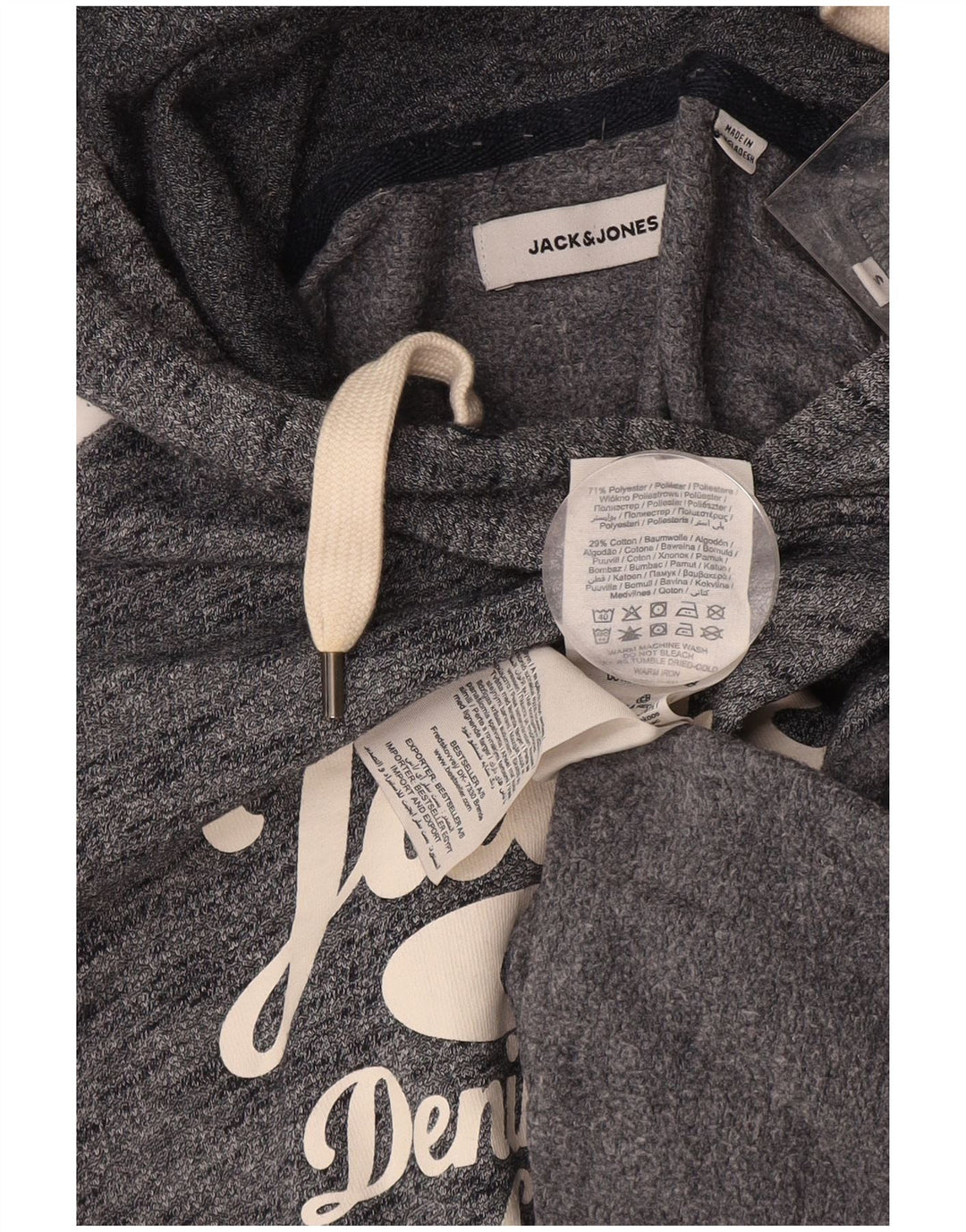 JACK & JONES Maglione con cappuccio grafico da uomo piccolo in cotone screziato blu navy