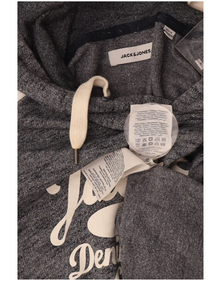 JACK & JONES Maglione con cappuccio grafico da uomo piccolo in cotone screziato blu navy