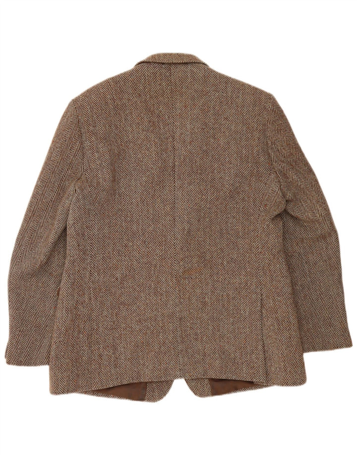 Giacca blazer a 2 bottoni Harris Tweed da uomo Barker UK 46 3XL Marrone a spina di pesce