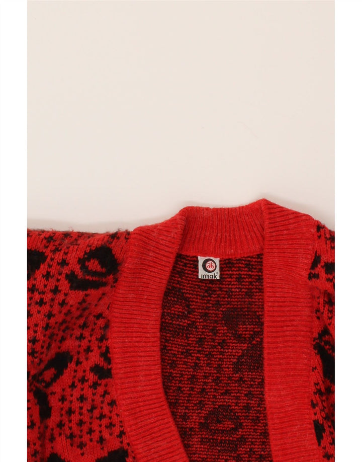 VINTAGE Womens Abstract Pattern Open Cardigan Sweater IT 46 Large Red Vintage Vintage and Second-Hand Vintage from Messina Hembry 