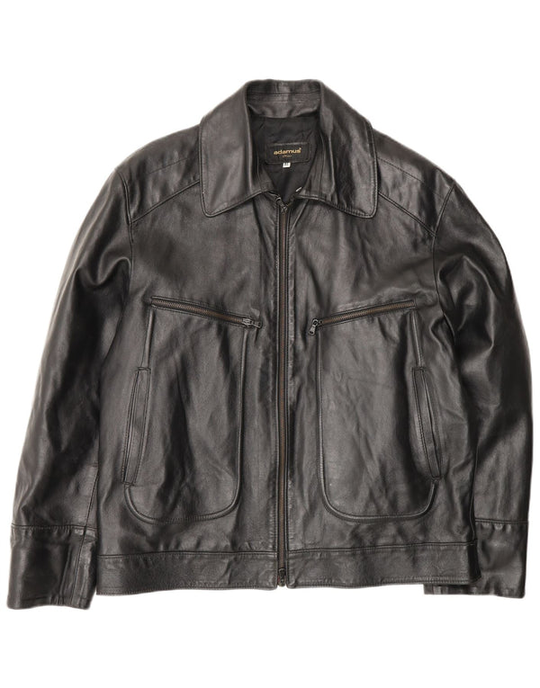 Giacca in pelle vintage da donna vestibilità ampia UK 18 XL in pelle nera