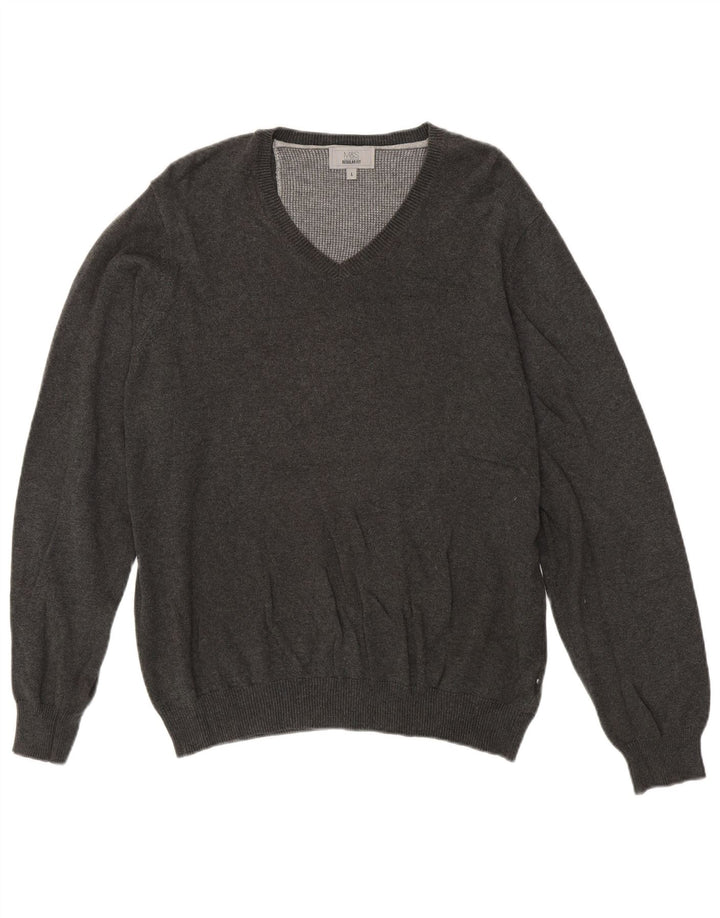 Maglione da uomo Marks & Spencer vestibilità regolare con scollo a V, grande cotone grigio