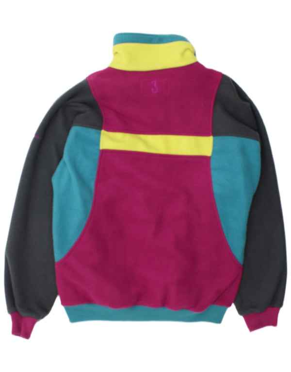 Giacca in pile grafica vintage da uomo UK 40 grande blocco di colori multicolore