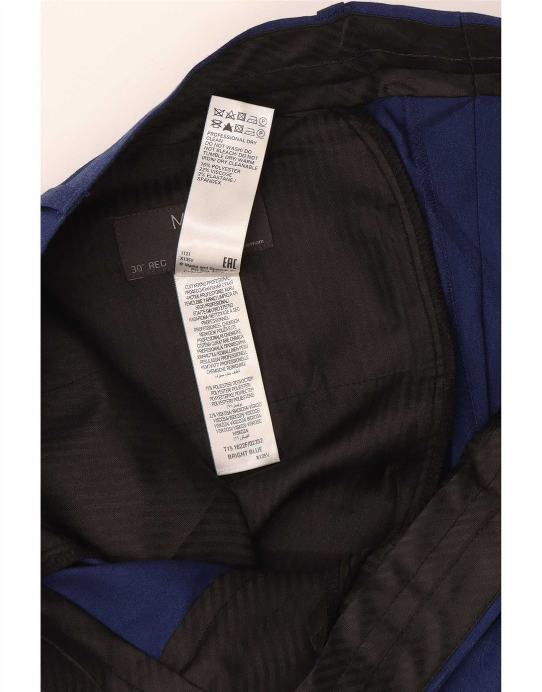 Pantaloni da abito slim da uomo Marks & Spencer W30 L29 blu navy in viscosa