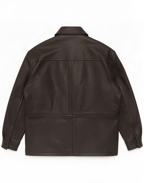 Cappotto vintage in pelle da uomo UK 40 grande nero