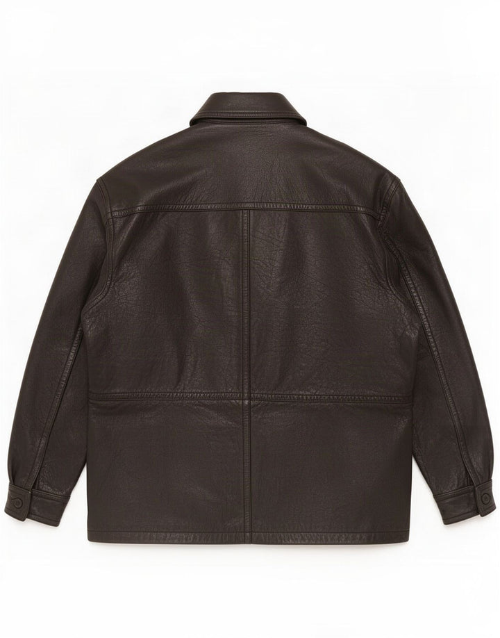 Cappotto vintage in pelle da uomo UK 40 grande nero