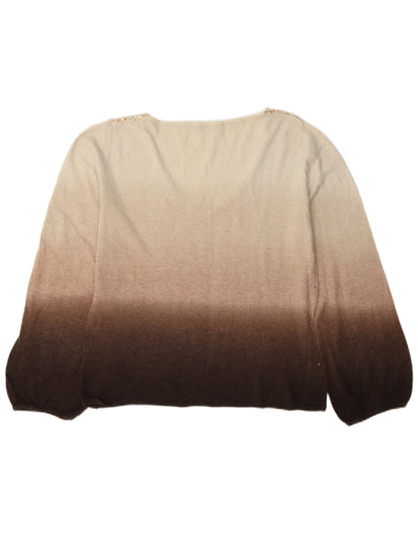 Maglione corto con scollo a V da donna Marella UK 20 2XL Beige Colourblock