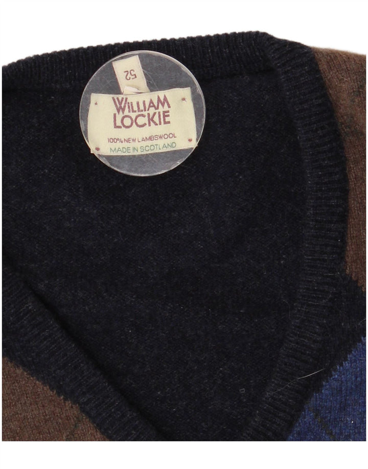 WILLIAM LOCKIE Canottiera da uomo IT 52 Large Blu Navy in lana d'agnello