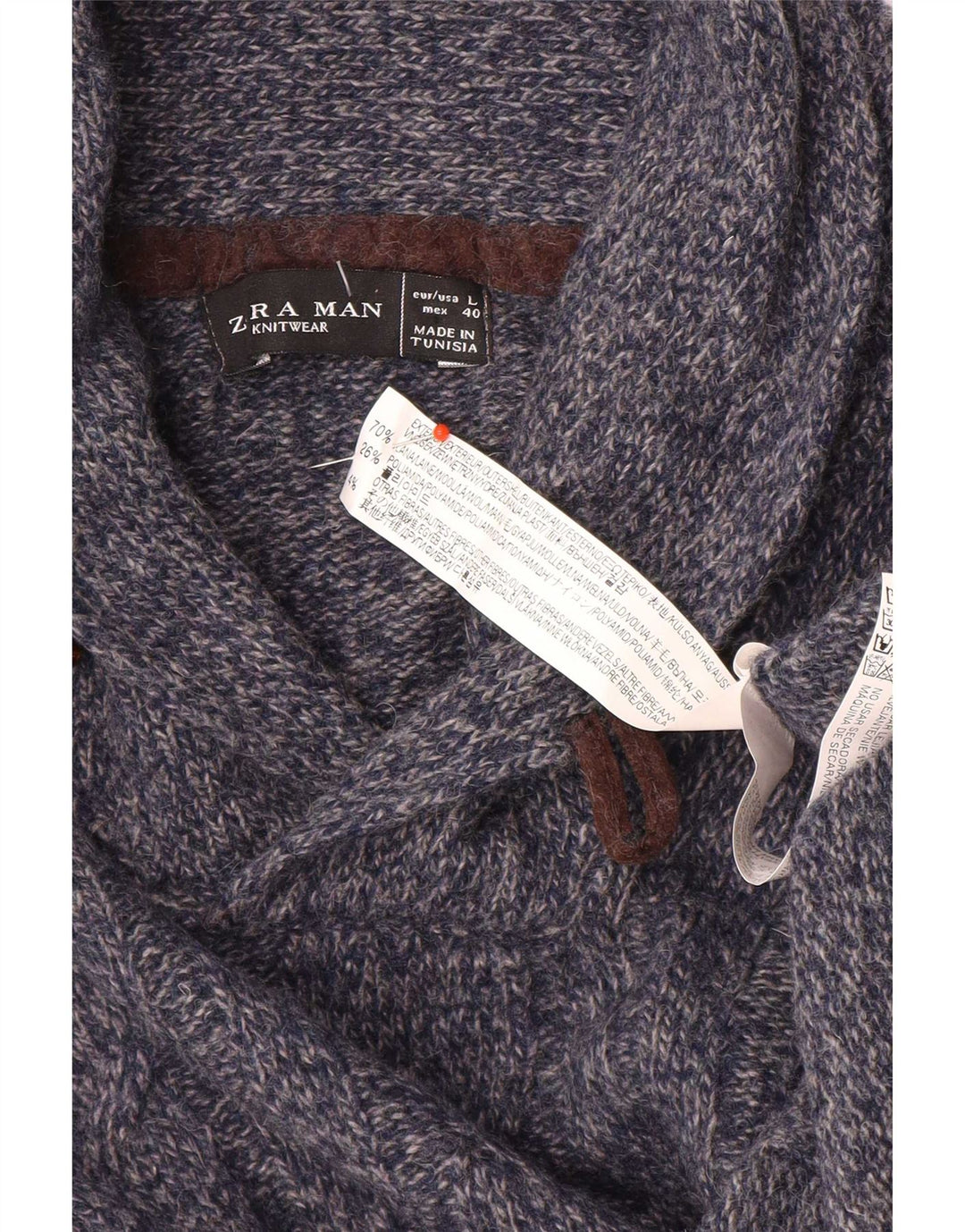 Maglione Zara da uomo con collo a scialle, grande, in lana screziata blu navy