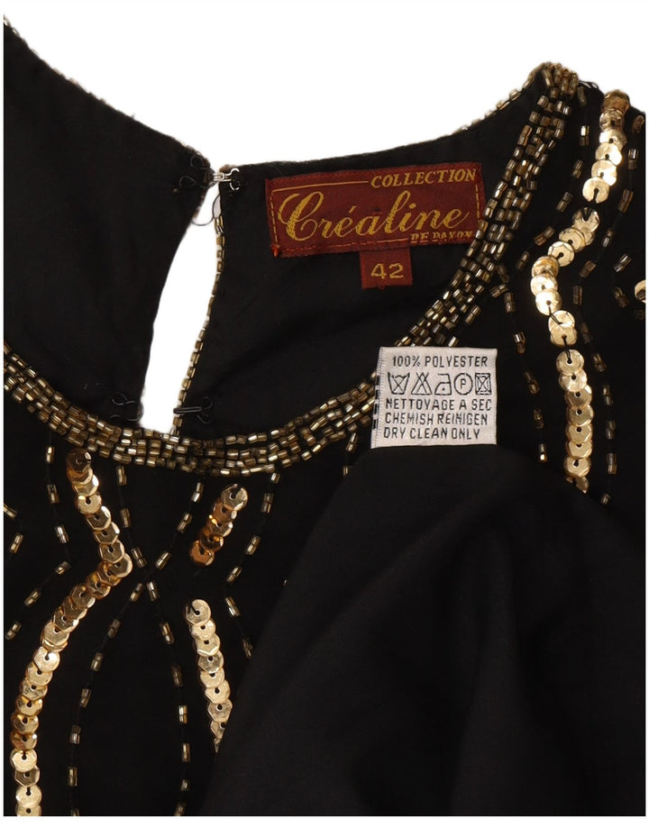 Camicetta vintage con paillettes da donna Top IT 42 Poliestere geometrico nero medio