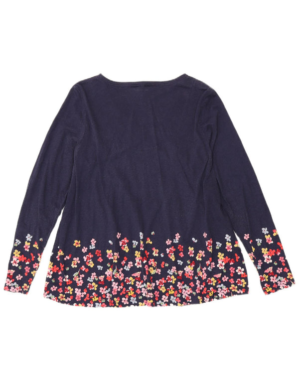 JOULES maglione da donna con scollo a V UK 16 grande cotone floreale blu navy