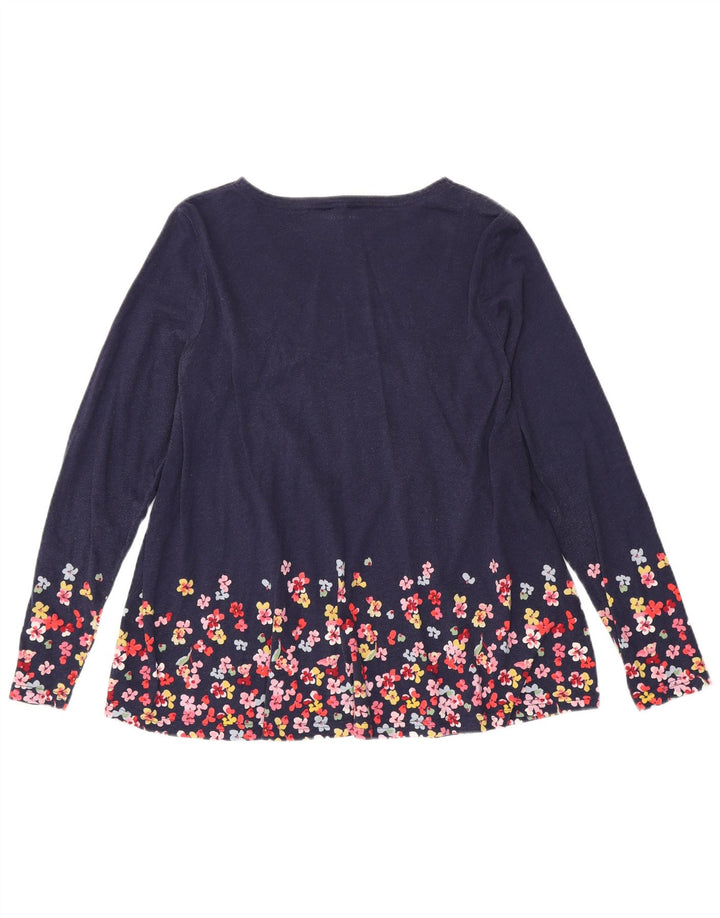JOULES maglione da donna con scollo a V UK 16 grande cotone floreale blu navy