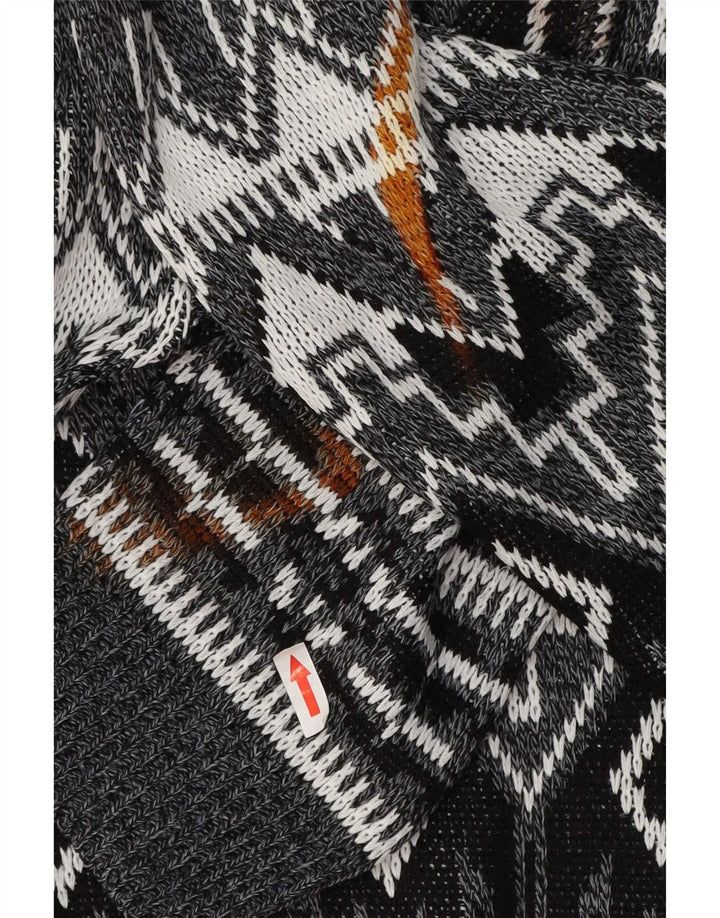Maglione vintage da uomo con scollo a barca, grande grigio geometrico