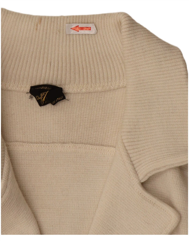 Maglione cardigan da uomo VINTAGE in lana color block bianco medio