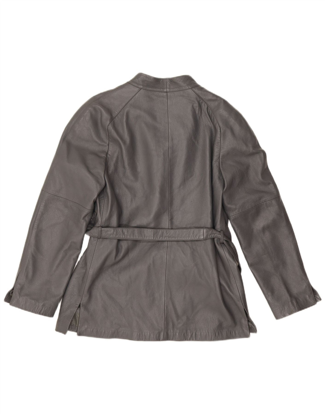 Giacca da donna vintage in pelle avvolgente IT 46 grande in pelle grigia