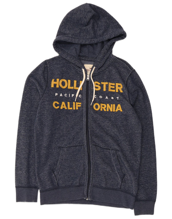 Maglione con cappuccio e zip grafica da uomo HOLLISTER piccolo in cotone screziato blu navy