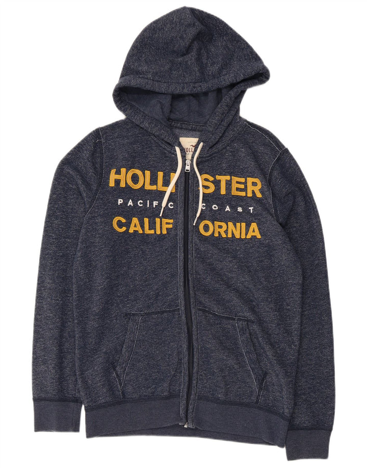 Maglione con cappuccio e zip grafica da uomo HOLLISTER piccolo in cotone screziato blu navy