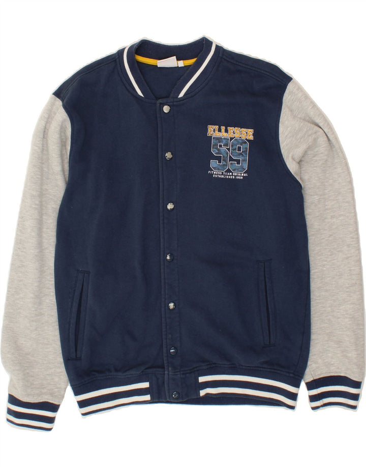 ELLESSE Boys Graphic Varsity Jacket 13-14 Years XL Navy Blue Colourblock Vintage Ellesse and Second-Hand Ellesse from Messina Hembry 