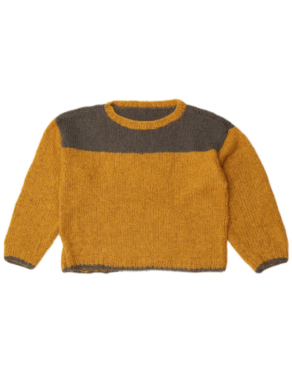 Maglione vintage da donna con scollo a barca UK 12 Colorblock giallo medio