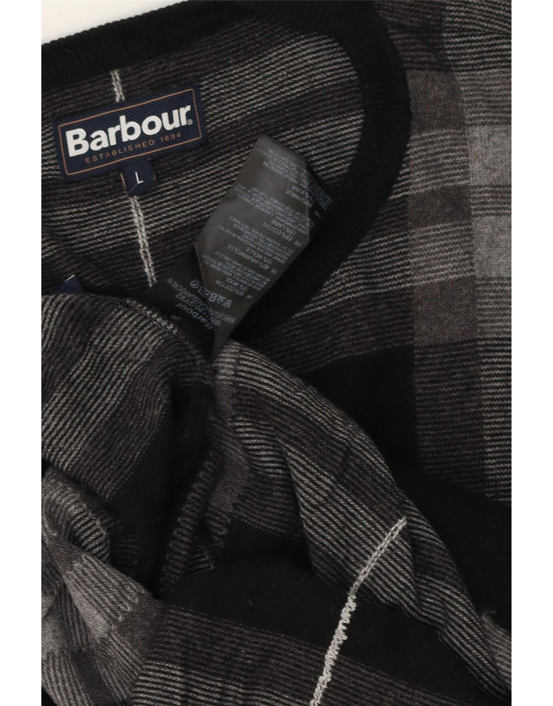Barbour Uomo Maglione con scollo a barca Maglione grande in cotone grigio a quadri