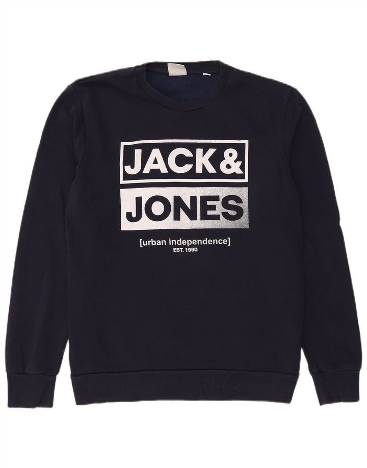 Jack & Jones Felpa con grafica da uomo Maglione grande in cotone blu navy
