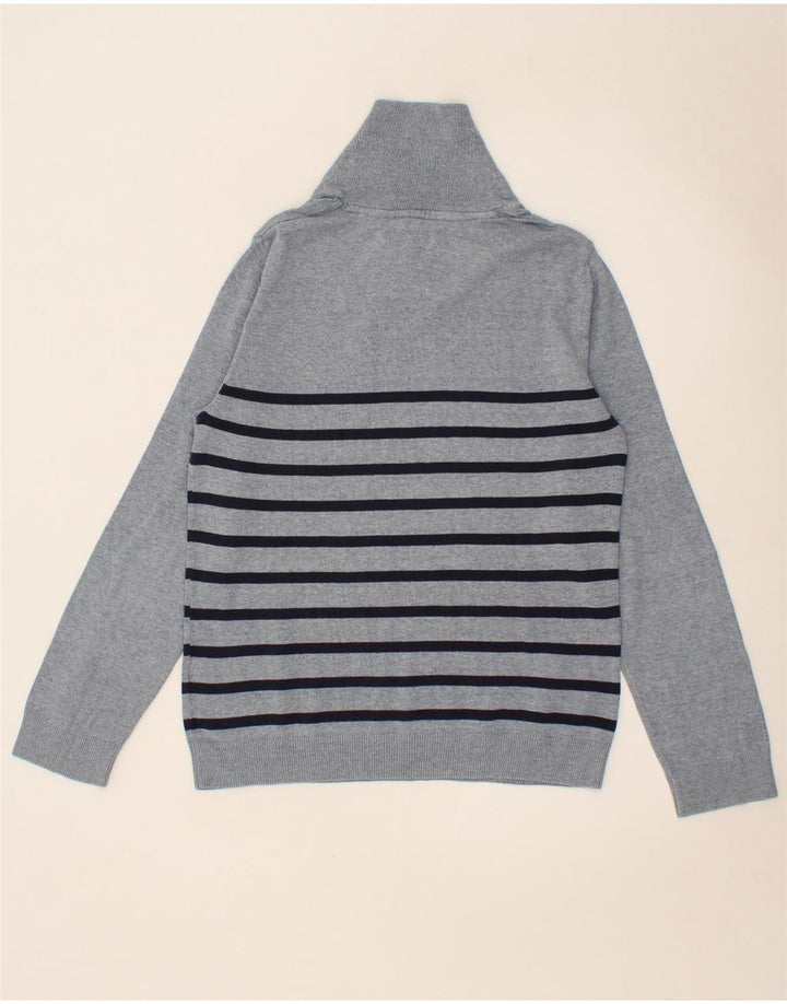 JULES Mens Shawl Neck Jumper Sweater Medium Grey Striped Vintage Jules and Second-Hand Jules from Messina Hembry 