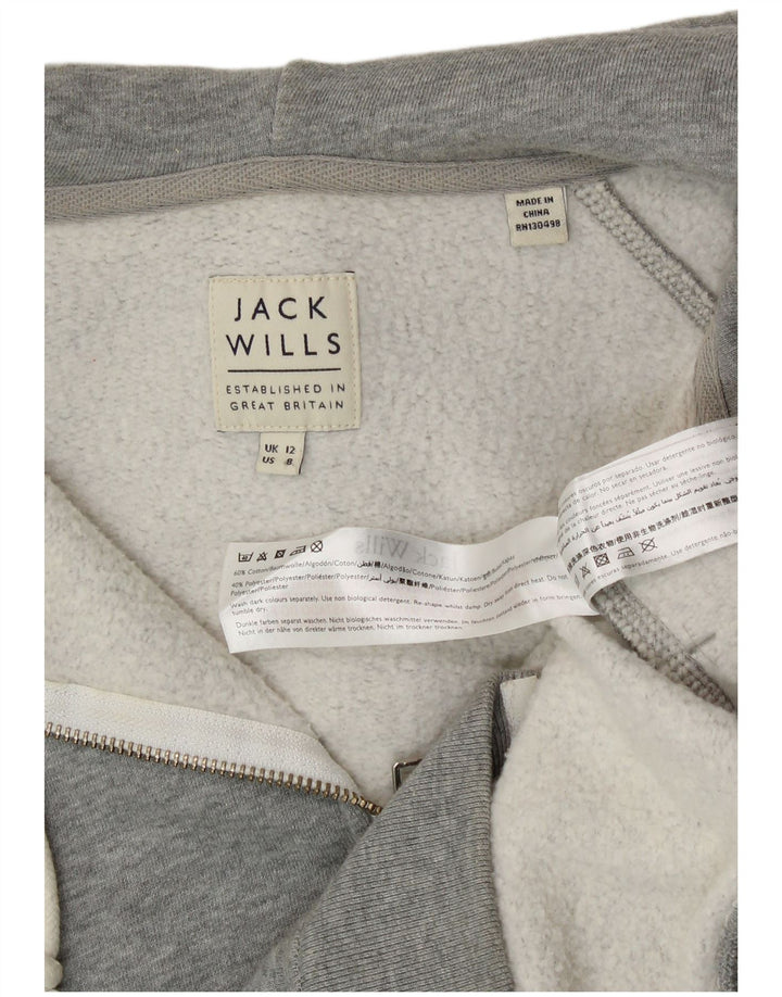 Maglione con cappuccio e zip grafica da donna Jack Wills UK 12 Cotone grigio medio