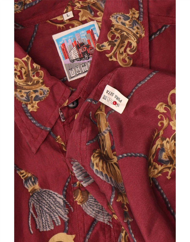 Camicia vintage da uomo con motivo astratto, grande in seta rossa