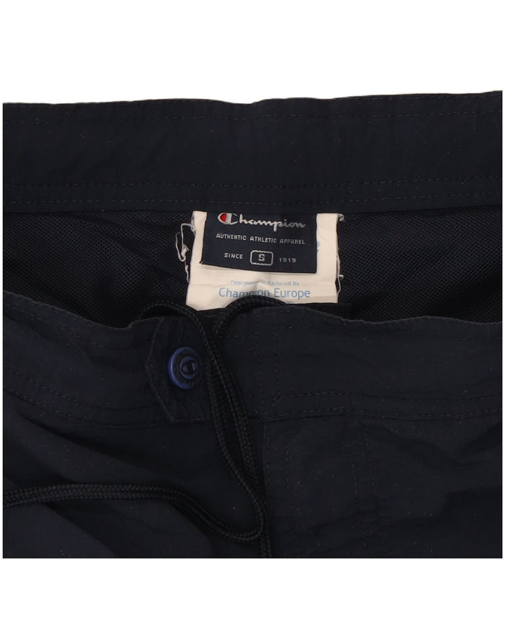 CHAMPION Mens Graphic Sport Shorts Small Navy Blue Colourblock Polyester