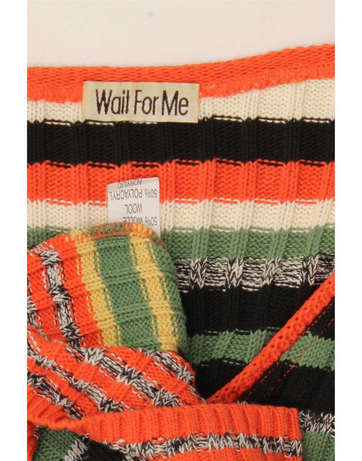 Maglione cardigan da donna vintage UK 16 grande lana a righe multicolori