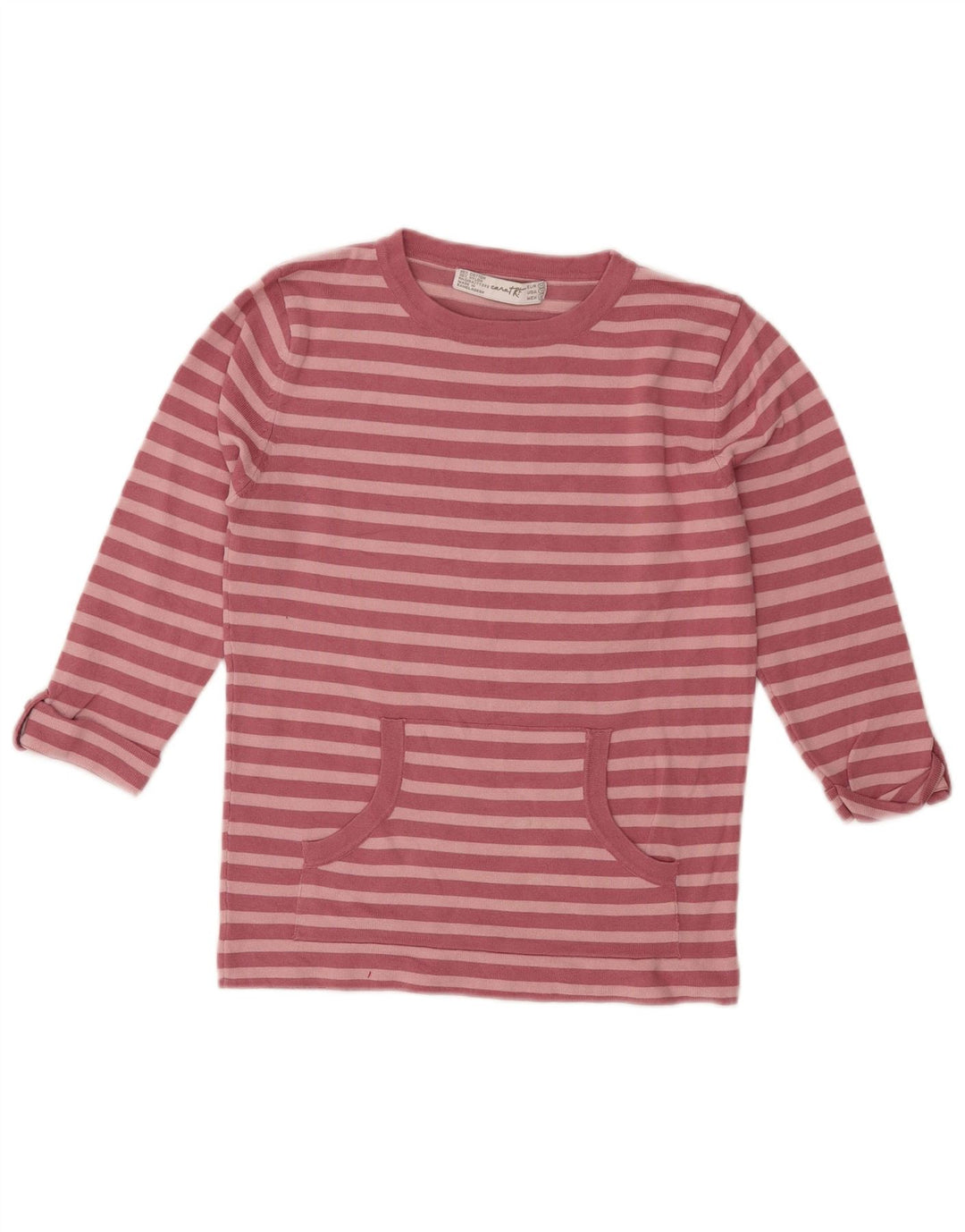 Top ZARA Bambina Manica 3/4 11-12 Anni Cotone Rigato Rosa Medio