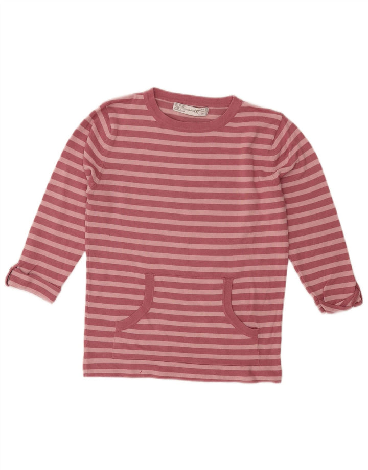 Top ZARA Bambina Manica 3/4 11-12 Anni Cotone Rigato Rosa Medio