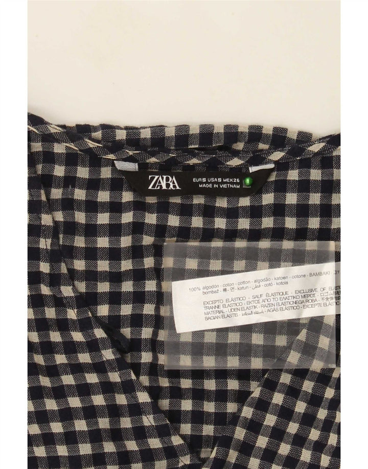 Abito basic a maniche lunghe da donna Zara UK 10 piccolo in cotone a quadretti blu navy