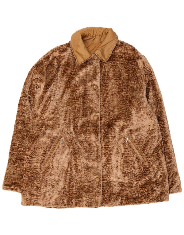 Giacca vintage da donna in pelliccia sintetica vestibilità ampia UK 18 XL Marrone