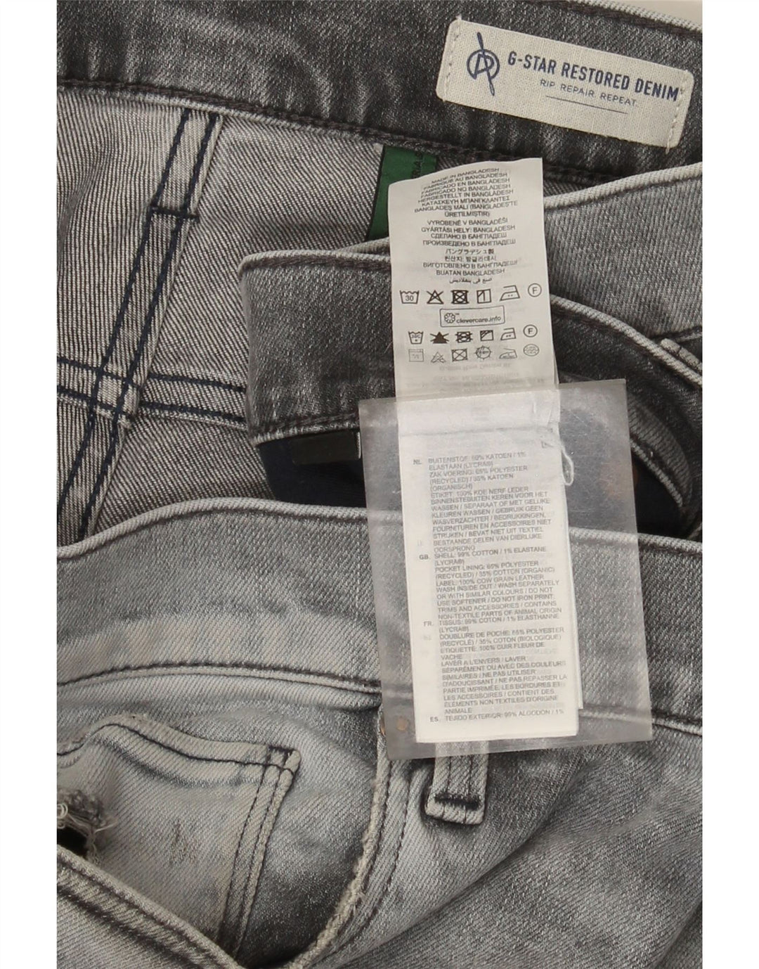 Jeans slim invecchiati da uomo G-Star 3301 W36 L36 cotone grigio