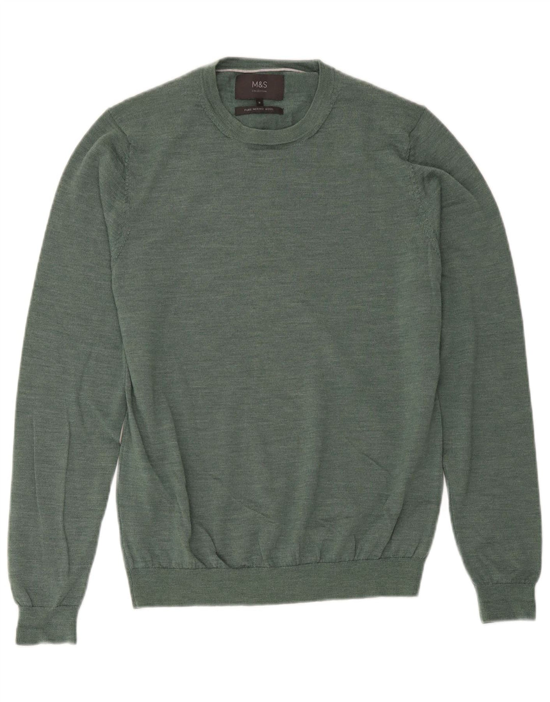 Maglione maglione girocollo da uomo Marks & Spencer verde medio in lana merino