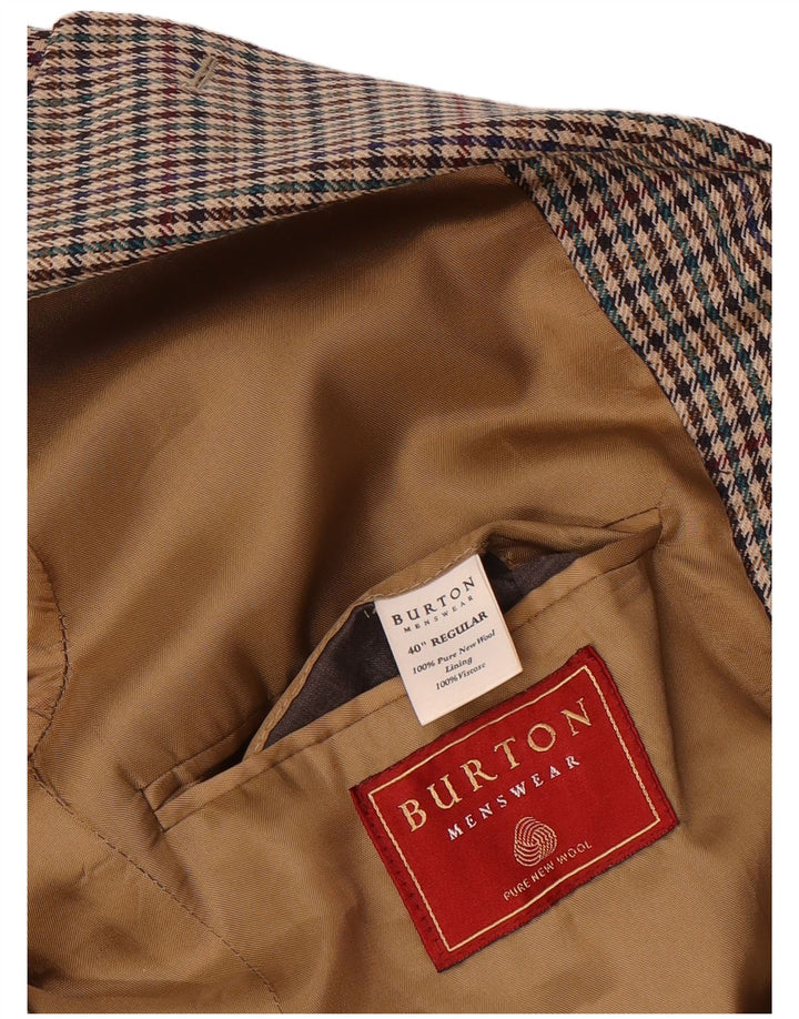 BURTON Mens Regular Fit Blazer Jacket UK 40 Large Beige Houndstooth