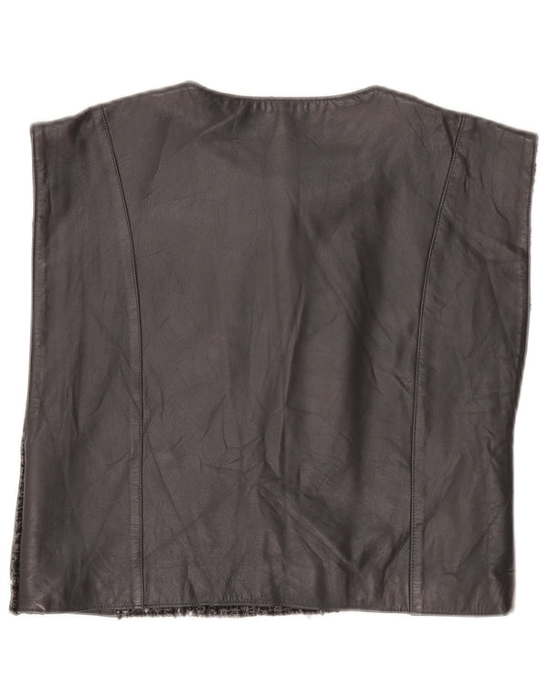 Camicetta senza maniche in pelle vintage da donna Top UK 10 piccola lana grigia