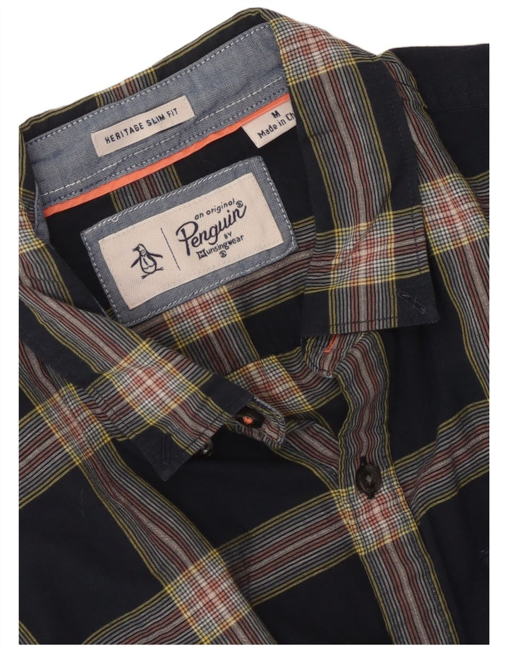 Camicia a maniche corte Penguin Heritage da uomo slim fit a quadri blu navy medio