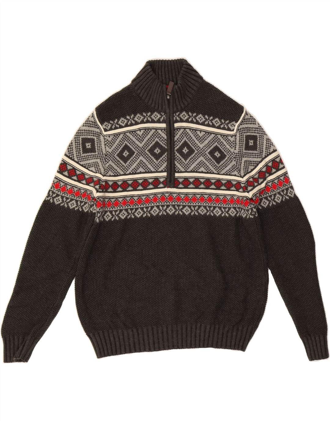 IZOD Mens Zip Neck Jumper Sweater Small Grey Fair Isle Cotton Vintage Izod and Second-Hand Izod from Messina Hembry 