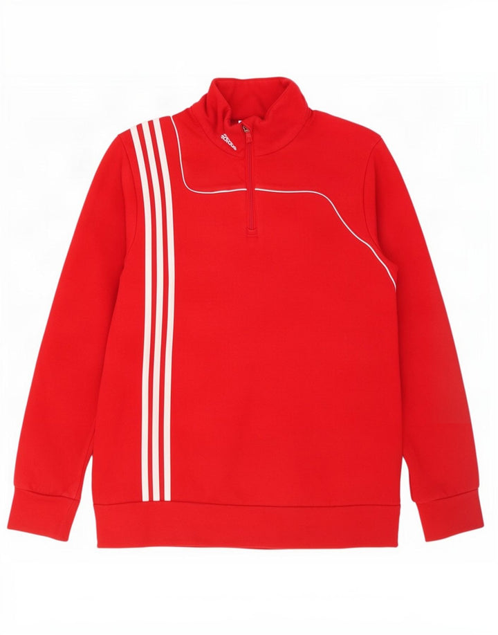 Felpa Adidas da uomo con zip e collo, in cotone rosso medio