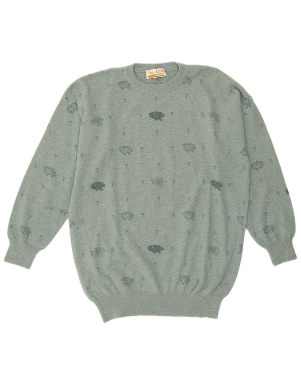 Maglione maglione girocollo con grafica Poi Krizia da donna UK 18 XL lana verde