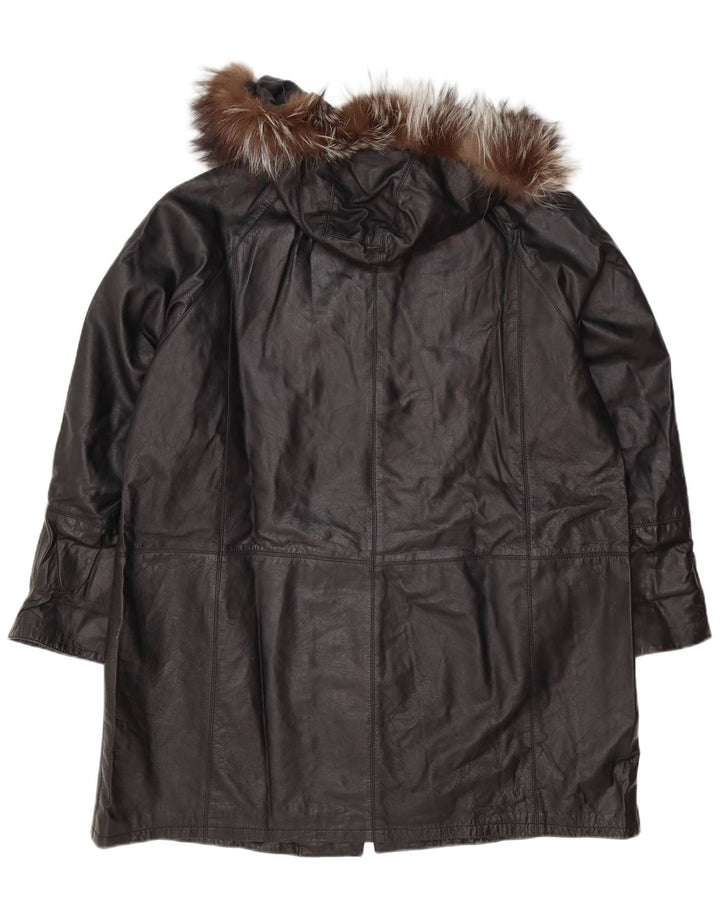 Cappotto oversize in pelle con cappuccio da donna vintage IT 48 XL in pelle nera