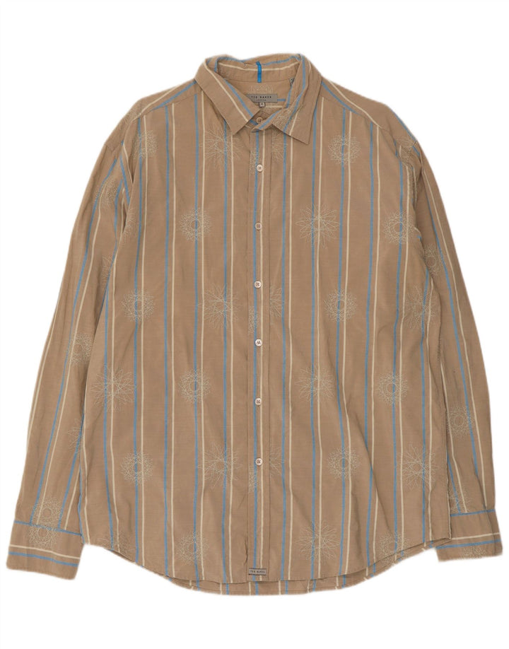 Camicia da uomo Ted Baker taglia 6 2XL cotone a righe beige