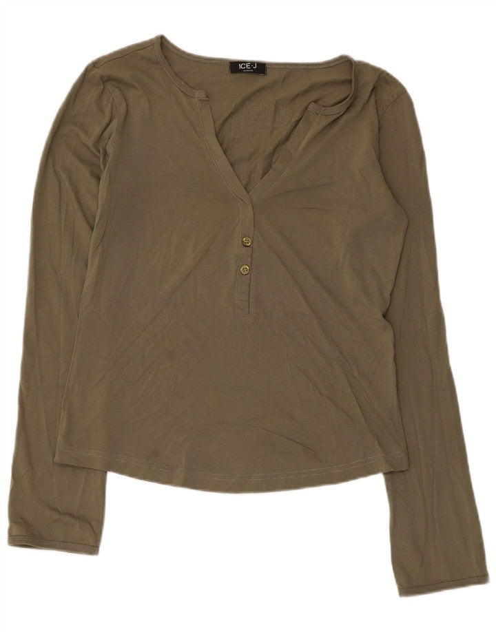 Iceberg Maglietta grafica da donna a maniche lunghe UK 10 Small Khaki