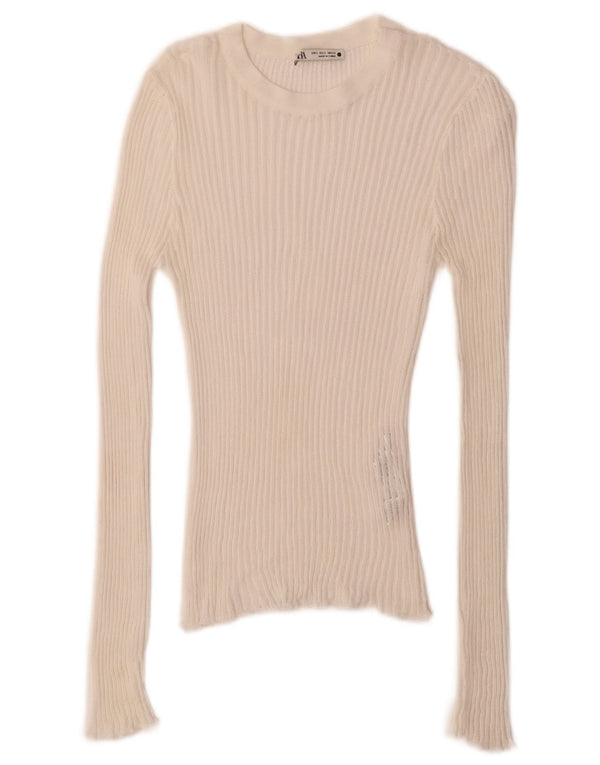 Top Zara da donna a maniche lunghe UK 8 Small in viscosa bianca