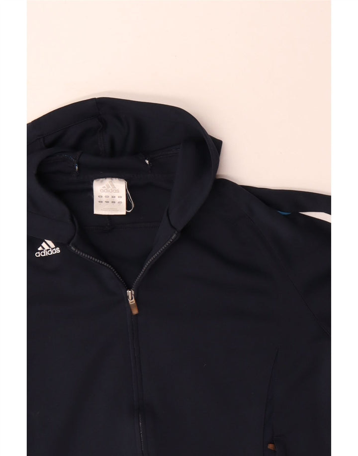 Maglione con cappuccio e zip Adidas Climalite da uomo piccolo in poliestere blu navy