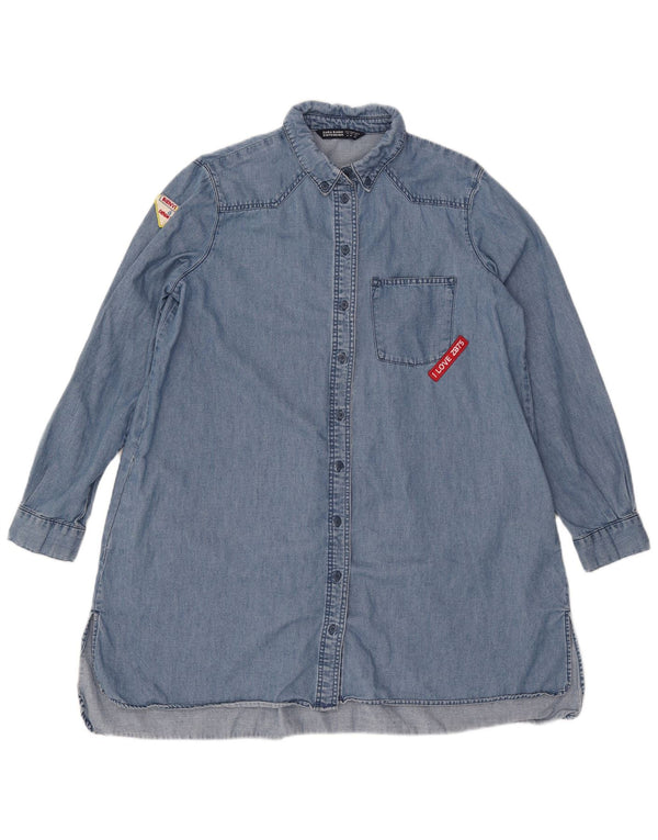 Abito camicia in denim da donna Zara UK 14 cotone blu medio