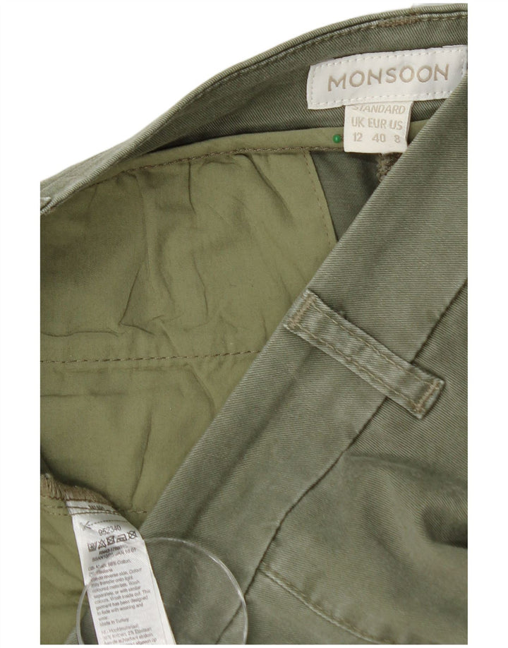 MONSOON Pantaloni chino dritti standard da donna UK 12 Medium W32 L28 Kaki